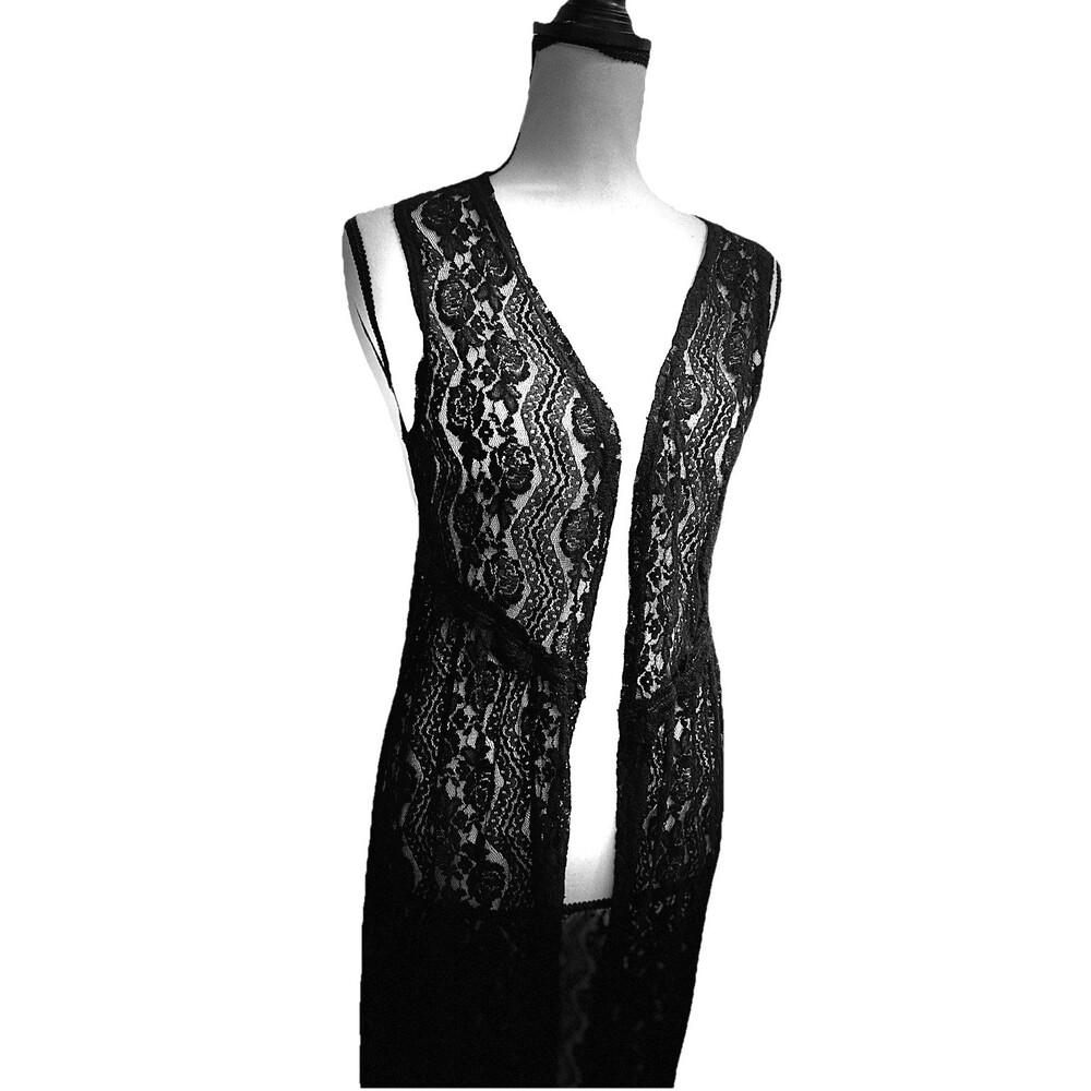Free Kisses Sheer Cardigan Size M Black Lace Boho Whimsigoth Open Sleeveless